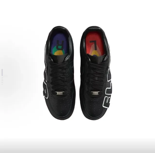 Nike Air Force 1 Black White Leather Upper Oversized Raised Lettering Lifestyle Sneakers 3