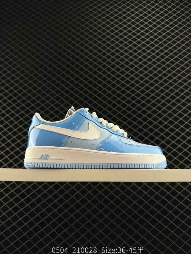 Nike Air Force 1 Low Glossy Light Blue and Off-White Lifestyle Sneakers 5