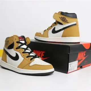 Nike Air Jordan 1 Tênis de Basquete Mostarda e Branco