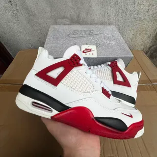 Nike Air Jordan 4 सफेद लाल काला बास्केटबॉल जूते