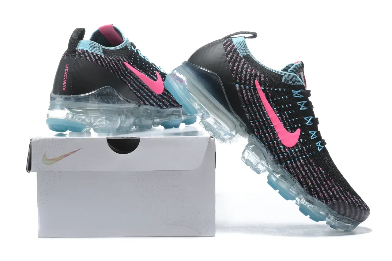 Nike Air VaporMax Flyknit أسود وردي سيان لايف ستايل سنيكرز 8