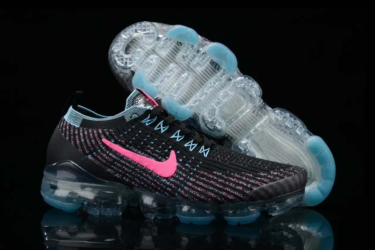 Nike Air VaporMax Flyknit أسود وردي سيان لايف ستايل سنيكرز 10