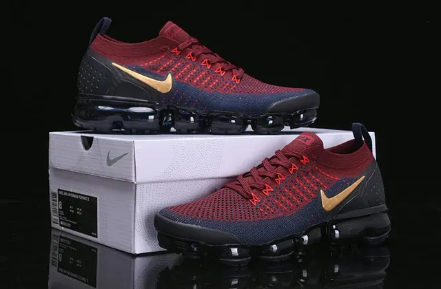 Nike Air VaporMax Red Navy Gold Running Shoes 10