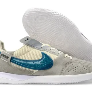 Nike بيج أزرق حذاء رياضي منخفض الارتفاع ملعب داخلي سيلويت مثقب سويدي صندوق الإصبع
