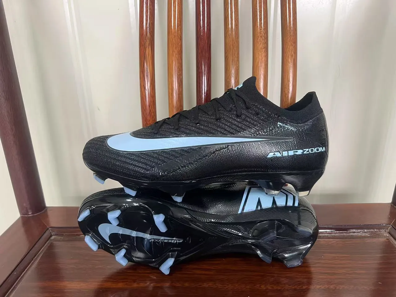Nike Preto Azul Malha Superior Colar Ajuste Calcetim Solo Firme Sapatos de Futebol 7