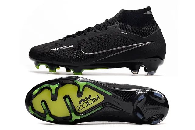 Nike Noir Vert Coupe Haute Flyknit Col Matière Synthétique Maille Supérieur Terrain Dur Chaussures de Football 2
