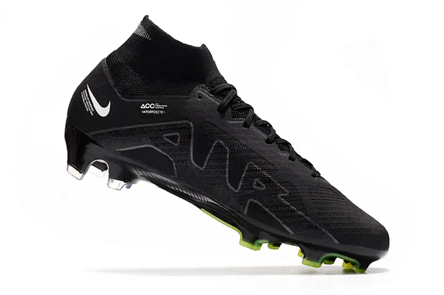 Nike Noir Vert Coupe Haute Flyknit Col Matière Synthétique Maille Supérieur Terrain Dur Chaussures de Football 3
