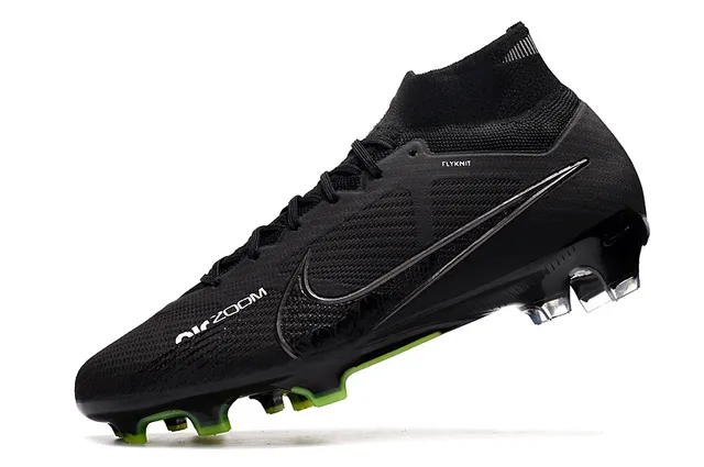 Nike Noir Vert Coupe Haute Flyknit Col Matière Synthétique Maille Supérieur Terrain Dur Chaussures de Football 4