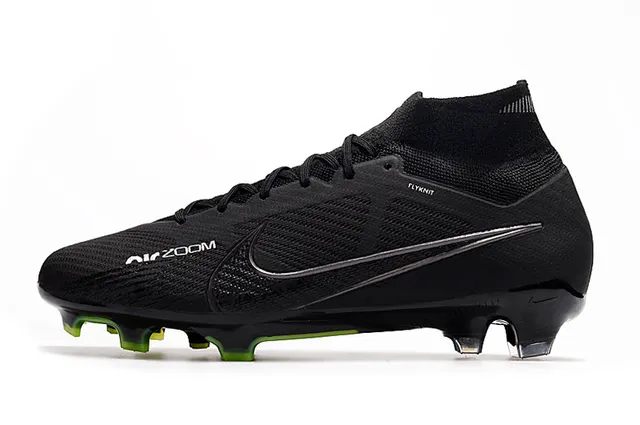Nike Noir Vert Coupe Haute Flyknit Col Matière Synthétique Maille Supérieur Terrain Dur Chaussures de Football 5