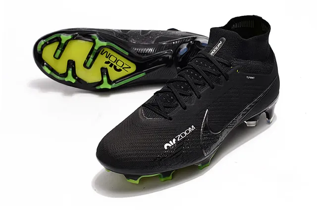 Nike Noir Vert Coupe Haute Flyknit Col Matière Synthétique Maille Supérieur Terrain Dur Chaussures de Football 6