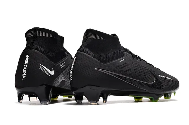 Nike Noir Vert Coupe Haute Flyknit Col Matière Synthétique Maille Supérieur Terrain Dur Chaussures de Football 7