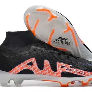 Nike Black Orange أحذية كرة القدم عالية القطع بنمط الجوارب بناء نسيجي للأرضية الصلبة