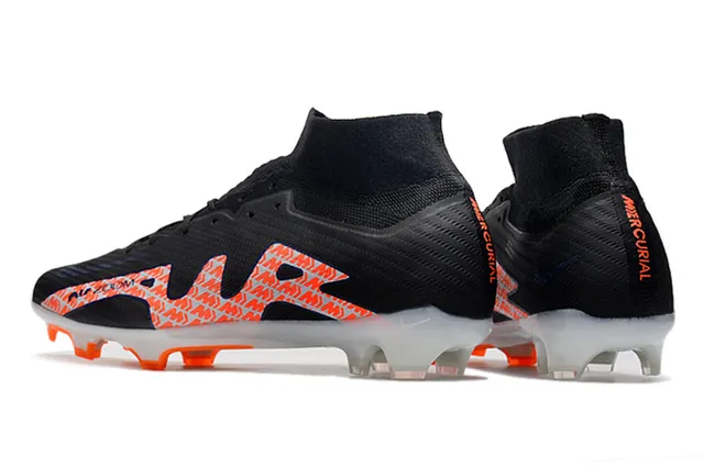 Nike Black Orange sapatos de futebol com upper de corte alto, ajuste sock-fit, construção knit, para solo firme 4