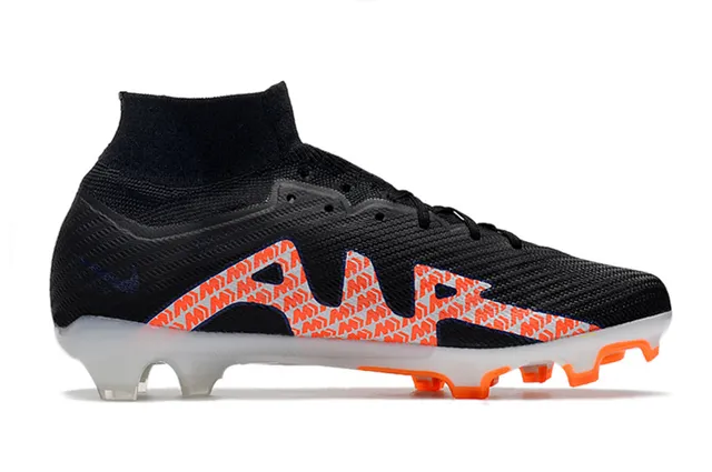 Nike Black Orange sapatos de futebol com upper de corte alto, ajuste sock-fit, construção knit, para solo firme 5