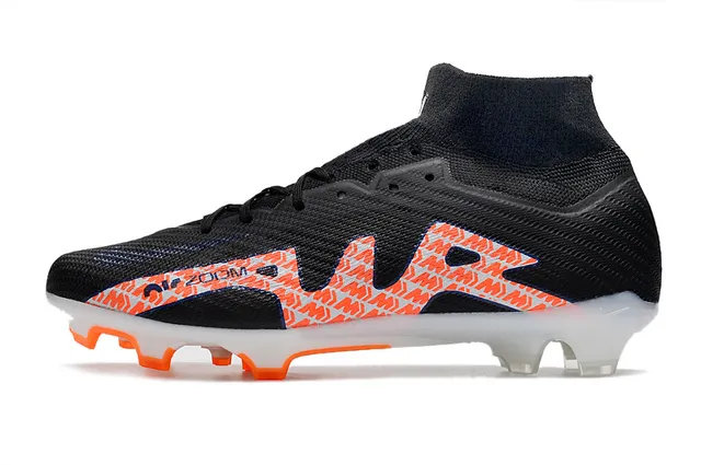 Nike Black Orange sapatos de futebol com upper de corte alto, ajuste sock-fit, construção knit, para solo firme 6