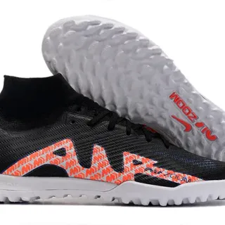 Nike Black Orange Sock-Fit Knit Collar Mesh Upper Turf Soccer Shoes