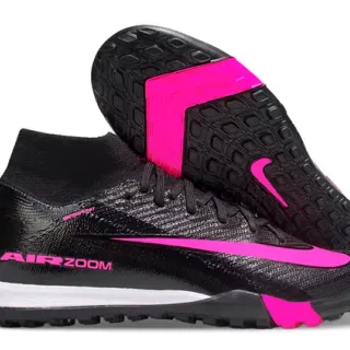 Nike 黑色粉色 高帮 袜套合脚领 纹理合成革面 草地足球鞋