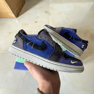 Nike Blue Gray Low-Top Layered Suede And Textile Sneakers