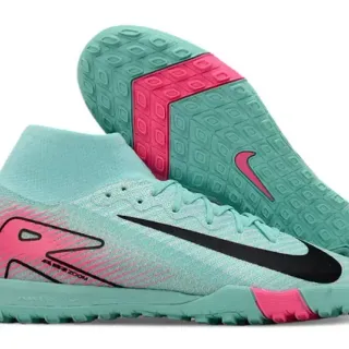 Nike Chaussures de football Turf bleu rose montantes Flyknit-Style