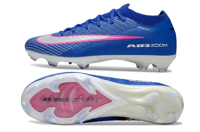 Nike Chaussures de football bleu et rose avec upper knit et col Gripknit surface firm ground 6