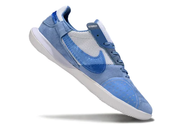 Nike zapatillas de fútbol indoor híbridas suede-mesh azul blanco low-top 2