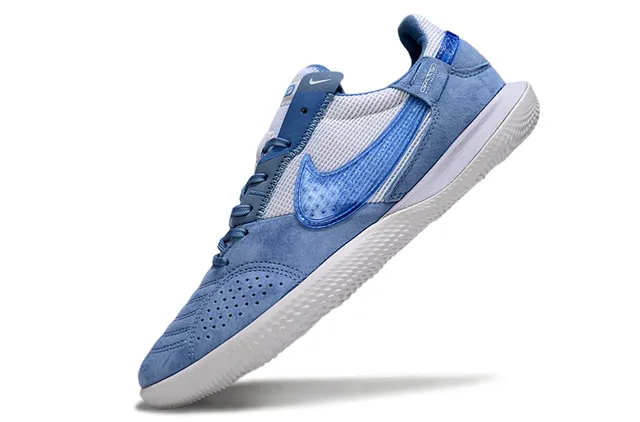 Nike zapatillas de fútbol indoor híbridas suede-mesh azul blanco low-top 3
