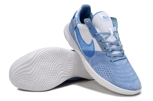 Nike zapatillas de fútbol indoor híbridas suede-mesh azul blanco low-top 4