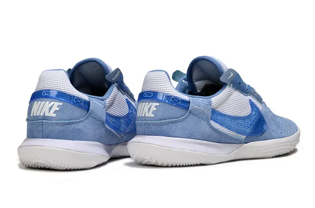Nike zapatillas de fútbol indoor híbridas suede-mesh azul blanco low-top 5