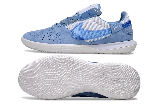 Nike zapatillas de fútbol indoor híbridas suede-mesh azul blanco low-top 6
