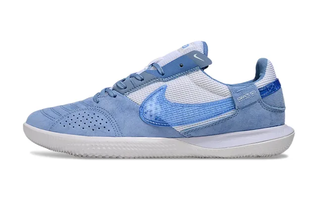Nike zapatillas de fútbol indoor híbridas suede-mesh azul blanco low-top 7