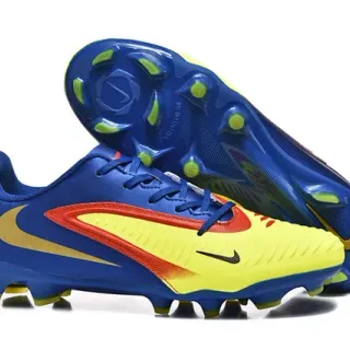 Nike Azul Amarelo Low-Cut Superior Sintético Overlay Onda Dinâmica Sapatos de Futebol Solo Firme