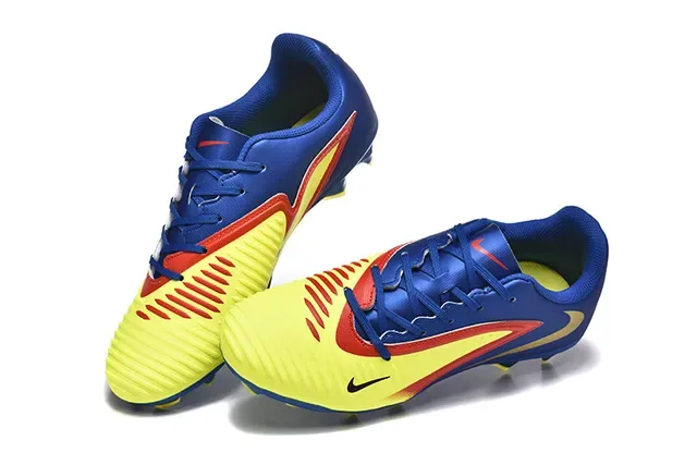 Nike Blue Yellow Low-Cut Synthetic Upper Dynamic Wave Overlay Firm-Ground Soccer Shoes 2