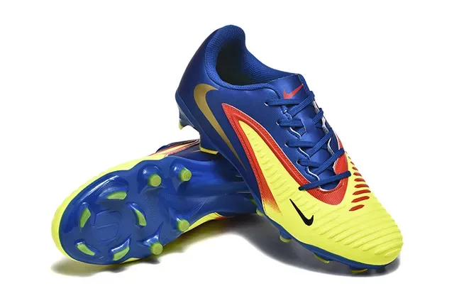 Nike Blue Yellow Low-Cut Synthetic Upper Dynamic Wave Overlay Firm-Ground Soccer Shoes 7