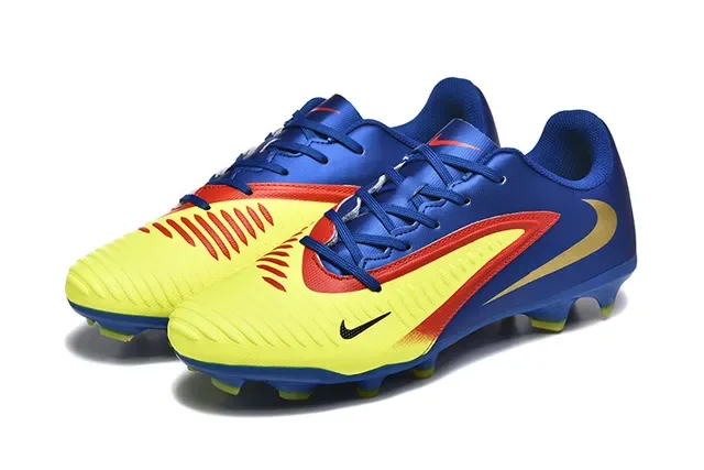 Nike Blue Yellow Low-Cut Synthetic Upper Dynamic Wave Overlay Firm-Ground Soccer Shoes 8