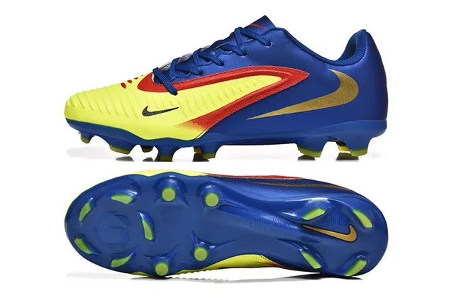 Nike Blue Yellow Low-Cut Synthetic Upper Dynamic Wave Overlay Firm-Ground Soccer Shoes 9