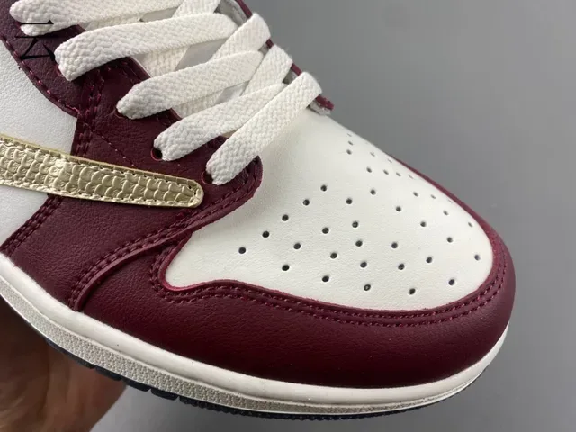 Nike Burgundy Gold Low-Top Leather And Synthetic Upper Lifestyle Sneakers 4