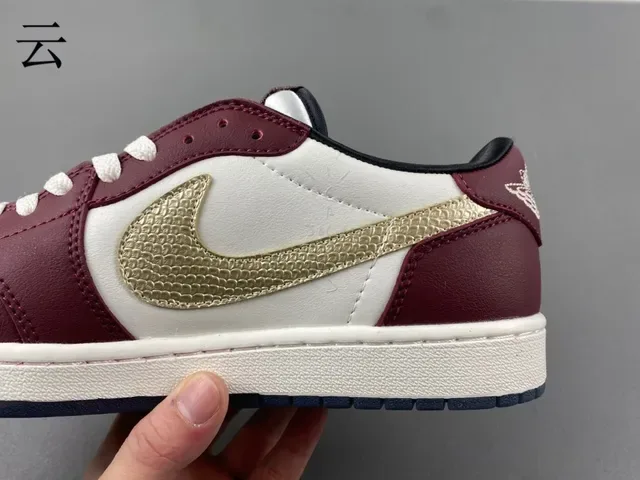 Nike Burgundy Gold Low-Top Leather And Synthetic Upper Lifestyle Sneakers 9