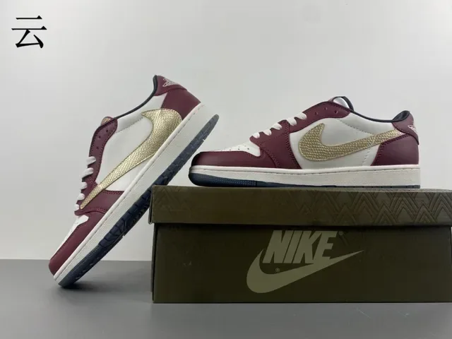Nike Burgundy Gold Low-Top Leather And Synthetic Upper Lifestyle Sneakers 15
