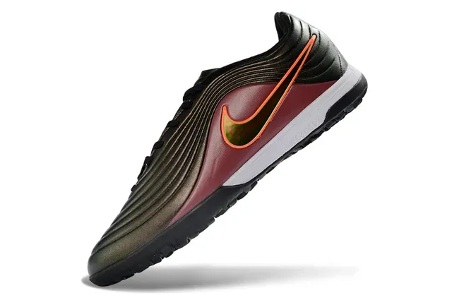 Nike Burgundy Orange Ribbed Synthetic Upper Metallic Gradient Finish Turf Soccer Shoes 12