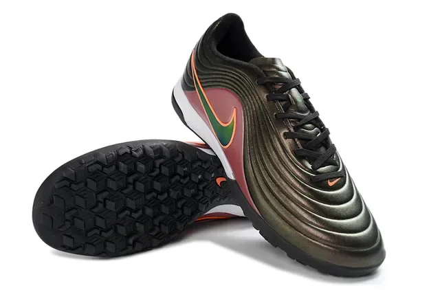 Nike Burgundy Orange Ribbed Synthetic Upper Metallic Gradient Finish Turf Soccer Shoes 13