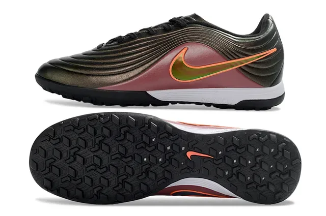Nike Burgundy Orange Ribbed Synthetic Upper Metallic Gradient Finish Turf Soccer Shoes 16