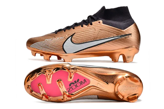 Nike Gold Black Metallic Copper Upper Sock-Fit Collar Firm-Ground Soccer Shoes 2