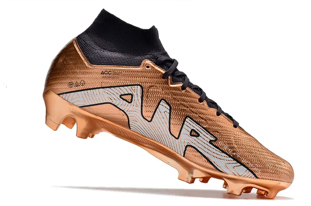 Nike Gold Black Metallic Copper Upper Sock-Fit Collar Firm-Ground Soccer Shoes 3