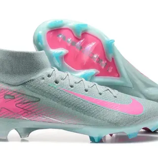 Nike Cinza Rosa Flyknit Empecho Alto Colar de Meia Tênis de Futebol Superfície Firme