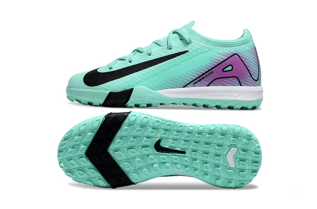 Nike সবুজ বেগুনি কনিট উপর অসমমিত লেসিং টার্ফ সকার জুতা 6