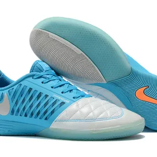 Nike Hyperfuse داخلي أزرق أبيض نمط قفص علوي اصطناعي غطاء أصابع مبطاة داخلي أحذية كرة القدم