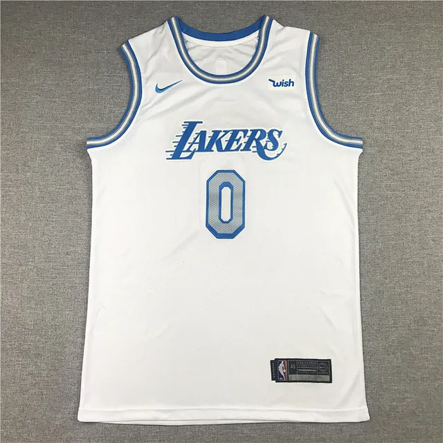 Nike Lakers City Edition 白色蓝色滚边篮球球衣 2