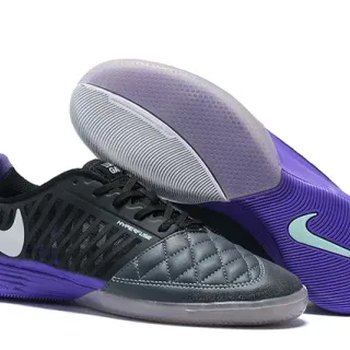 Nike Lunar Gato Negro Púrpura acolchado capuchón de dedo perforado jaula sintética zapatillas de fútbol indoor
