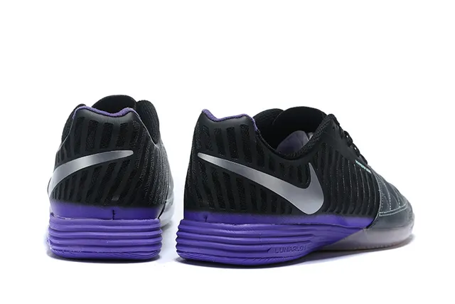 Nike Lunar Gato Black Purple Quilted Toe Cap Perforated Synthetic Cage Indoor Soccer Shoes 2