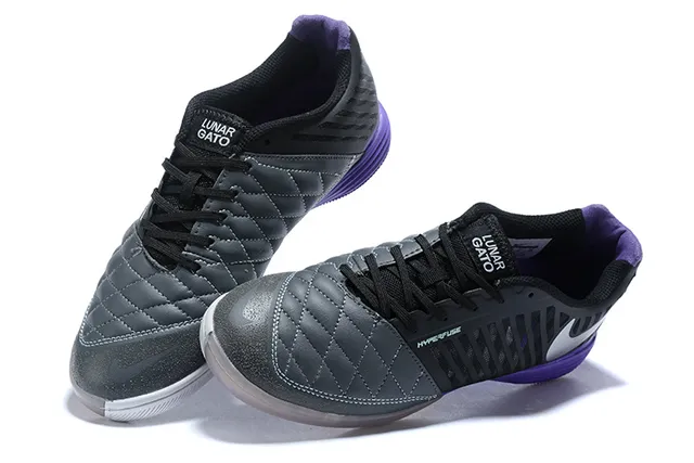 Nike Lunar Gato Black Purple Quilted Toe Cap Perforated Synthetic Cage Indoor Soccer Shoes 4